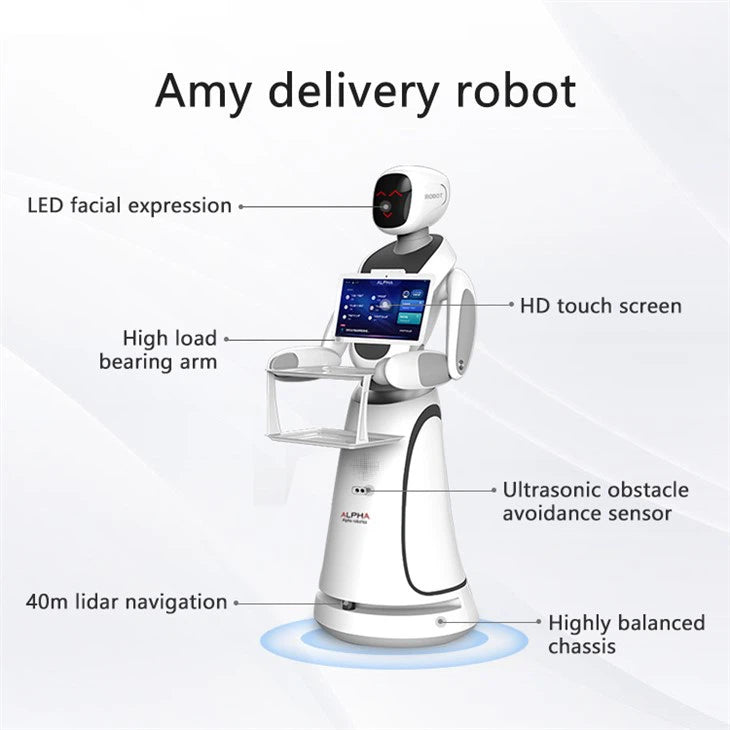 Alpha Robotics Amy Delivery Robot – AI-Powered Food Delivery Assistant with Laser Navigation, 10kg Load Capacity