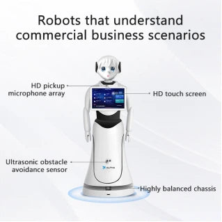 Alpha Robotics Reception Hall Robot Alice – AI-Powered Multilingual Assistant with Laser Navigation & 13.3" Touchscreen