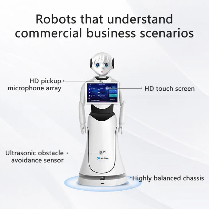 Alpha Robotics Reception Hall Robot Alice – AI-Powered Multilingual Assistant with Laser Navigation & 13.3" Touchscreen