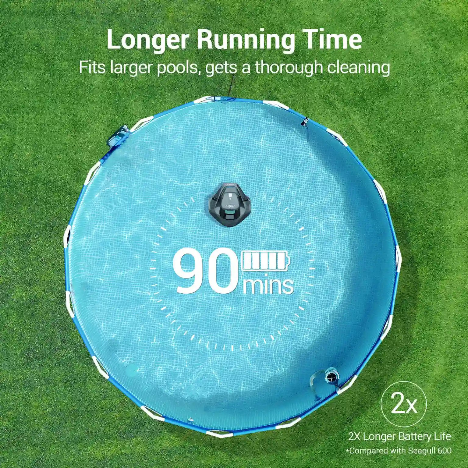Aiper Seagull SE Smart Cordless Pool Cleaning Robot – 40ft Flat Pool Cleaner with 90-Minute Runtime