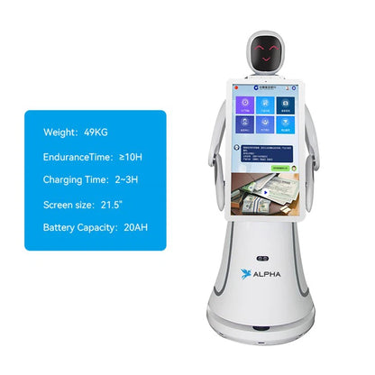 Alpha Robotics Airport Guiding Robot Amy – Multilingual AI Travel Assistant with 21.5-inch Touchscreen