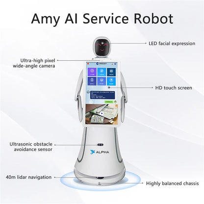 Alpha Robotics Airport Guiding Robot Amy – Multilingual AI Travel Assistant with 21.5-inch Touchscreen