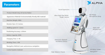 Alpha Robotics Airport Guiding Robot Amy – Multilingual AI Travel Assistant with 21.5-inch Touchscreen